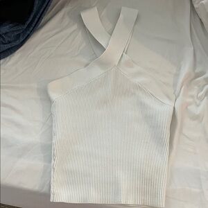 Babaton White Ribbed Cross-Strap Top